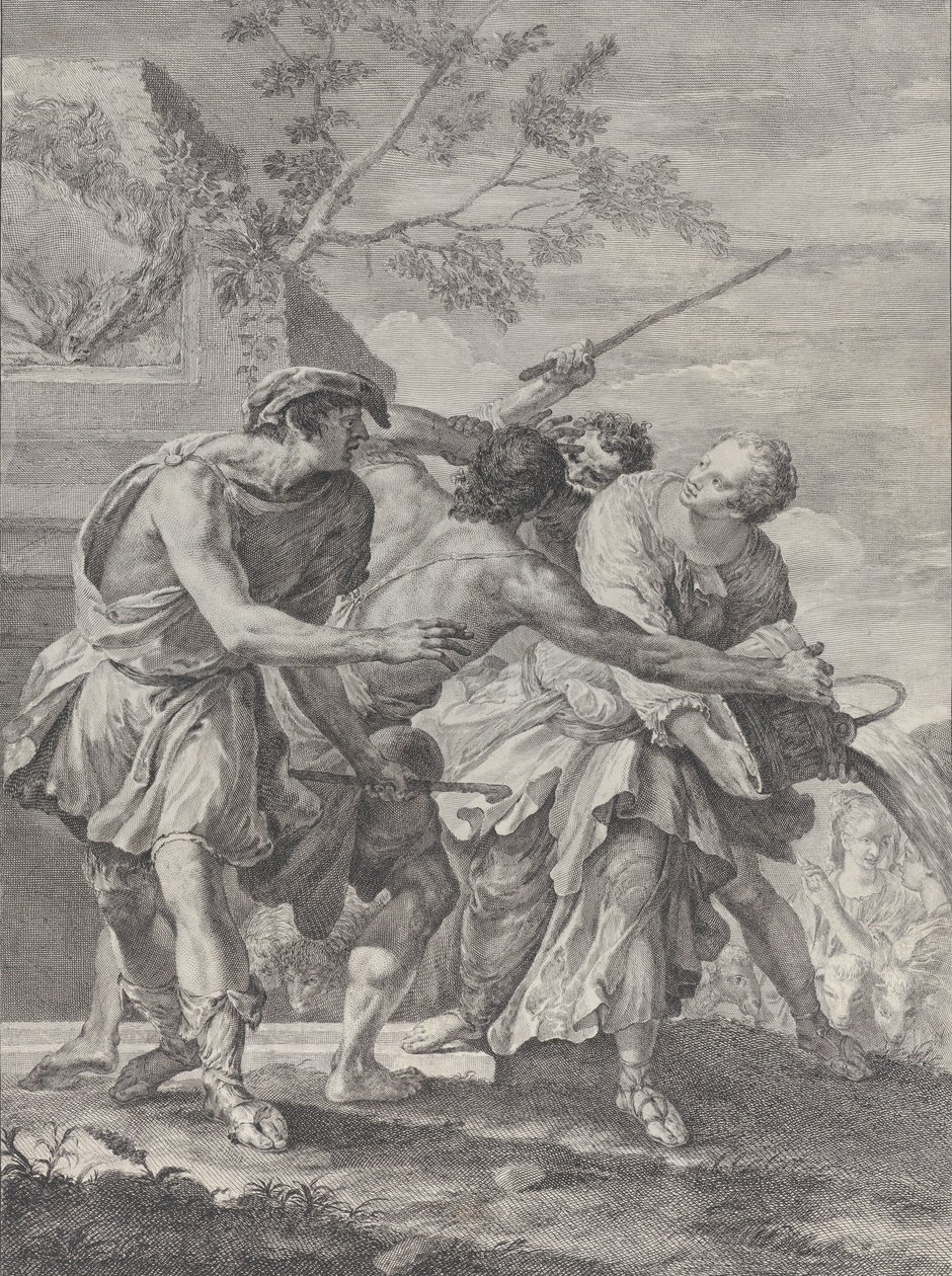 Moisés defendendo as filhas de Jetro, 1732-50. de Pietro Monaco