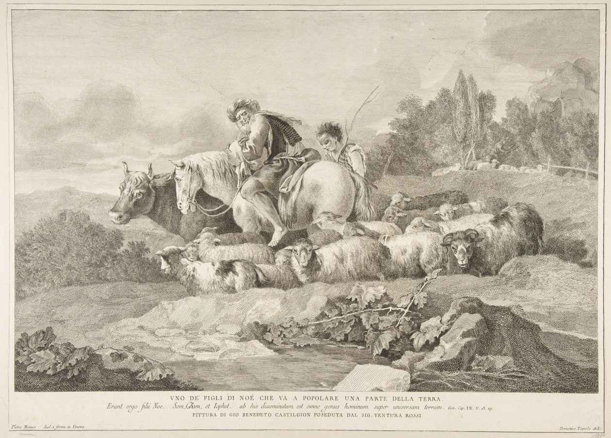 Um dos filhos de Noé que vai povoar uma parte da terra Uno de figli di Noè c..., 1743-63. de Pietro Monaco