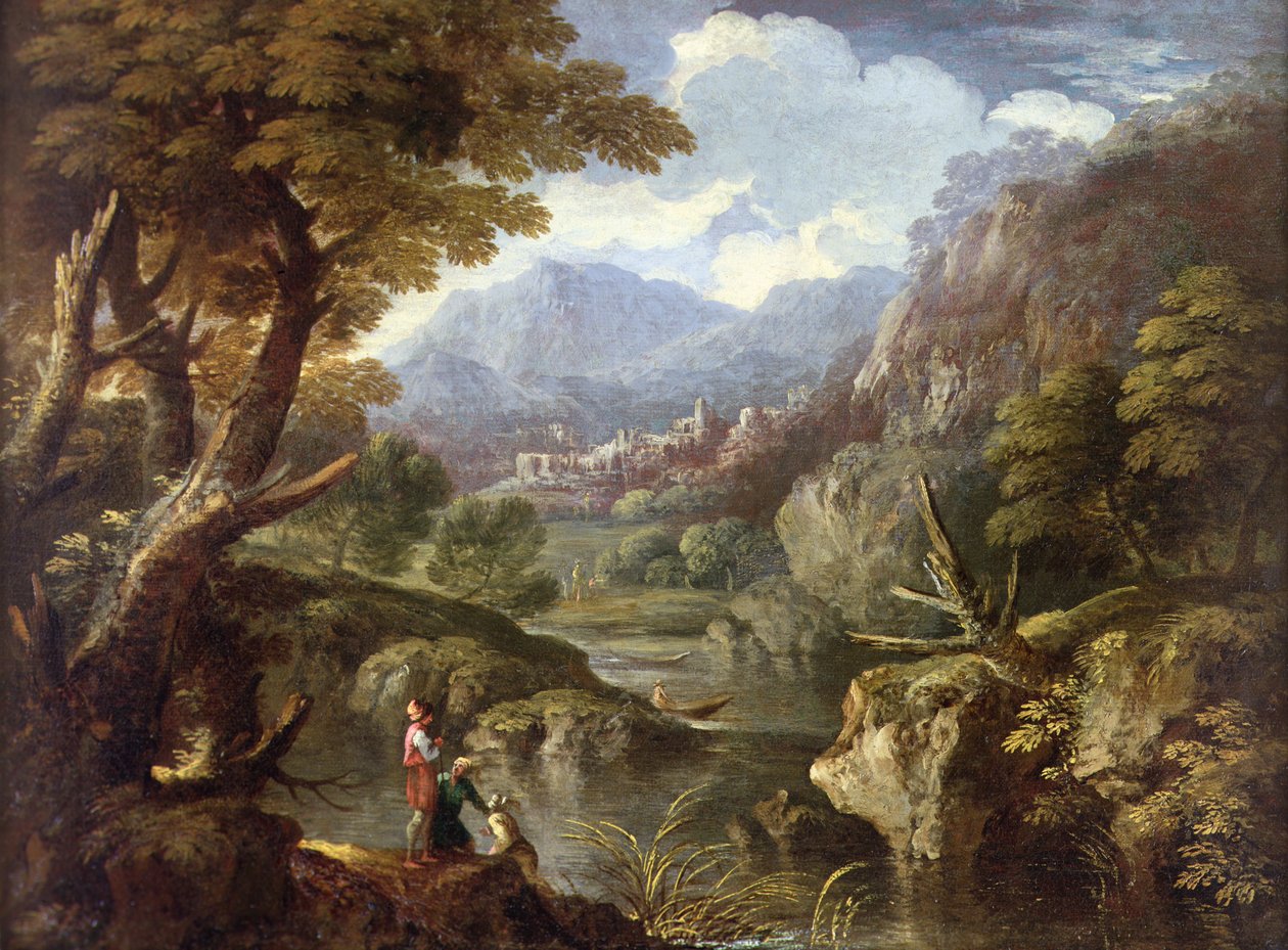 Uma paisagem montanhosa arborizada (óleo sobre tela) de Pietro Montanini