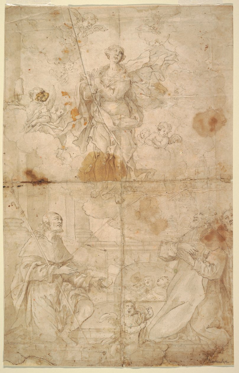 Desenho, Ascensão da Virgem, ca. 1630-40 de Pietro Novelli