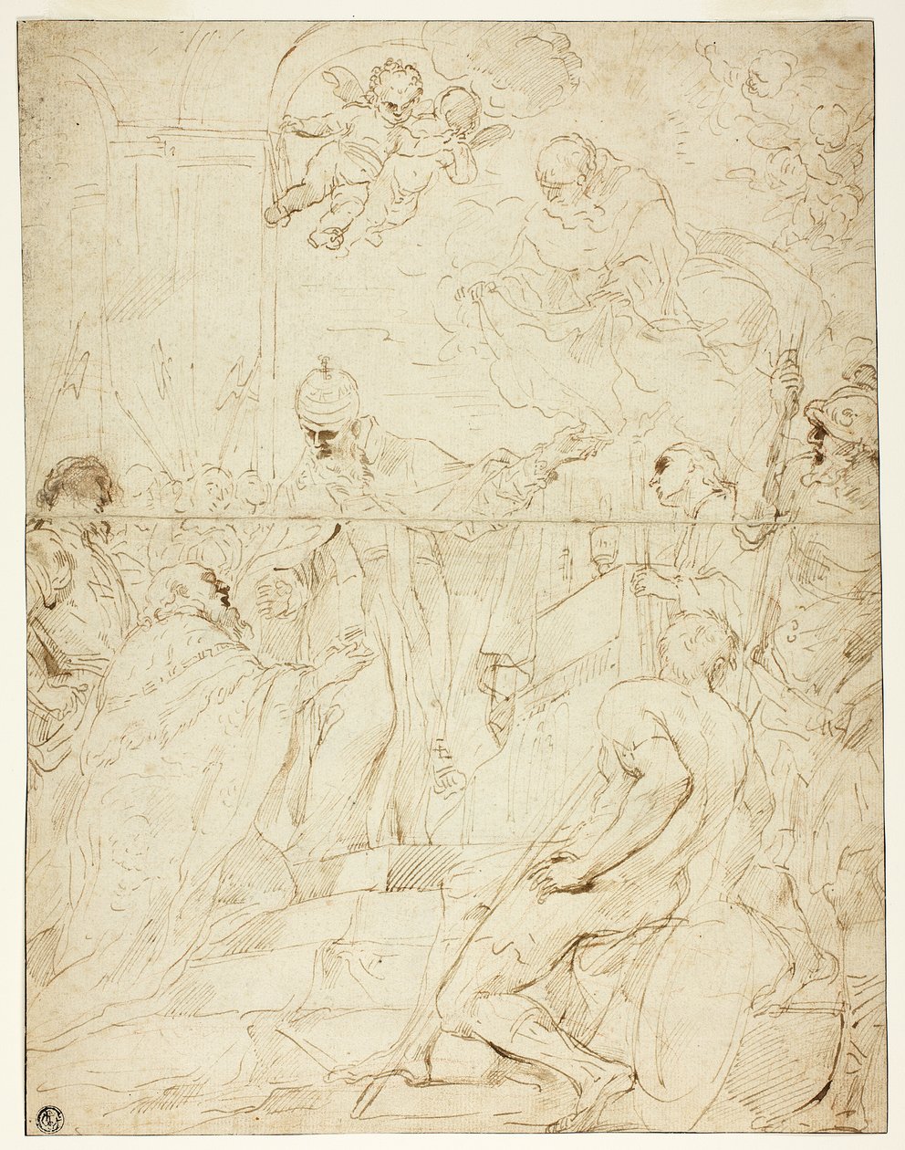 Santo Aparecido ao Governante (reto); Flying Putto (verso) de Pietro Novelli