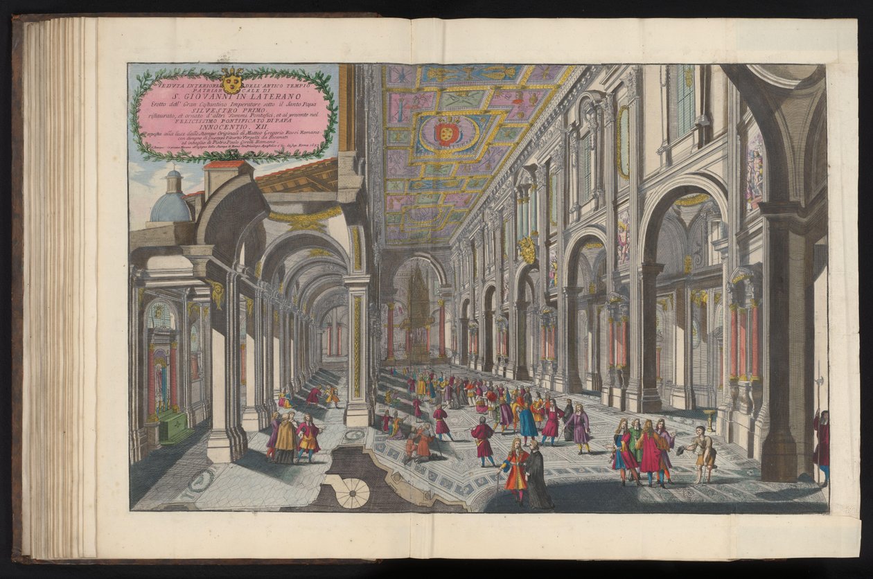Vista do interior de São João de Latrão em Roma
Conspectus areae sacrosanctae Basilicae Lateranensis (...) (título sobre o objecto) de Pietro Paolo Girelli