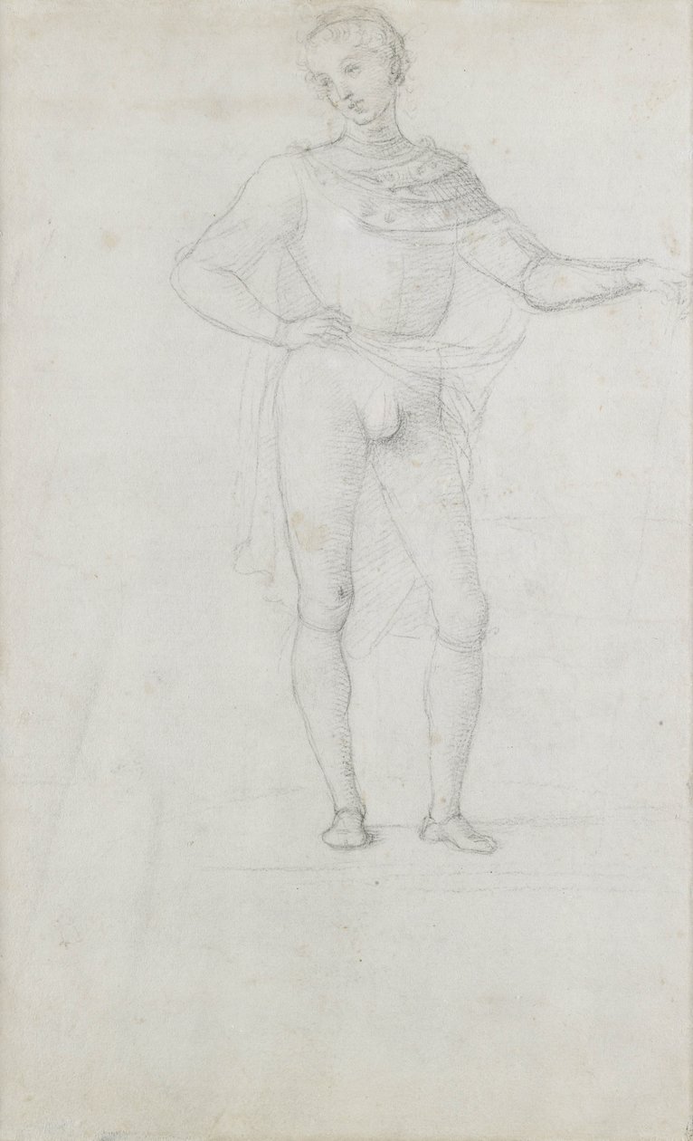 Um estudo para uma figura em uma adoração dos magos (giz preto) de Pietro Perugino