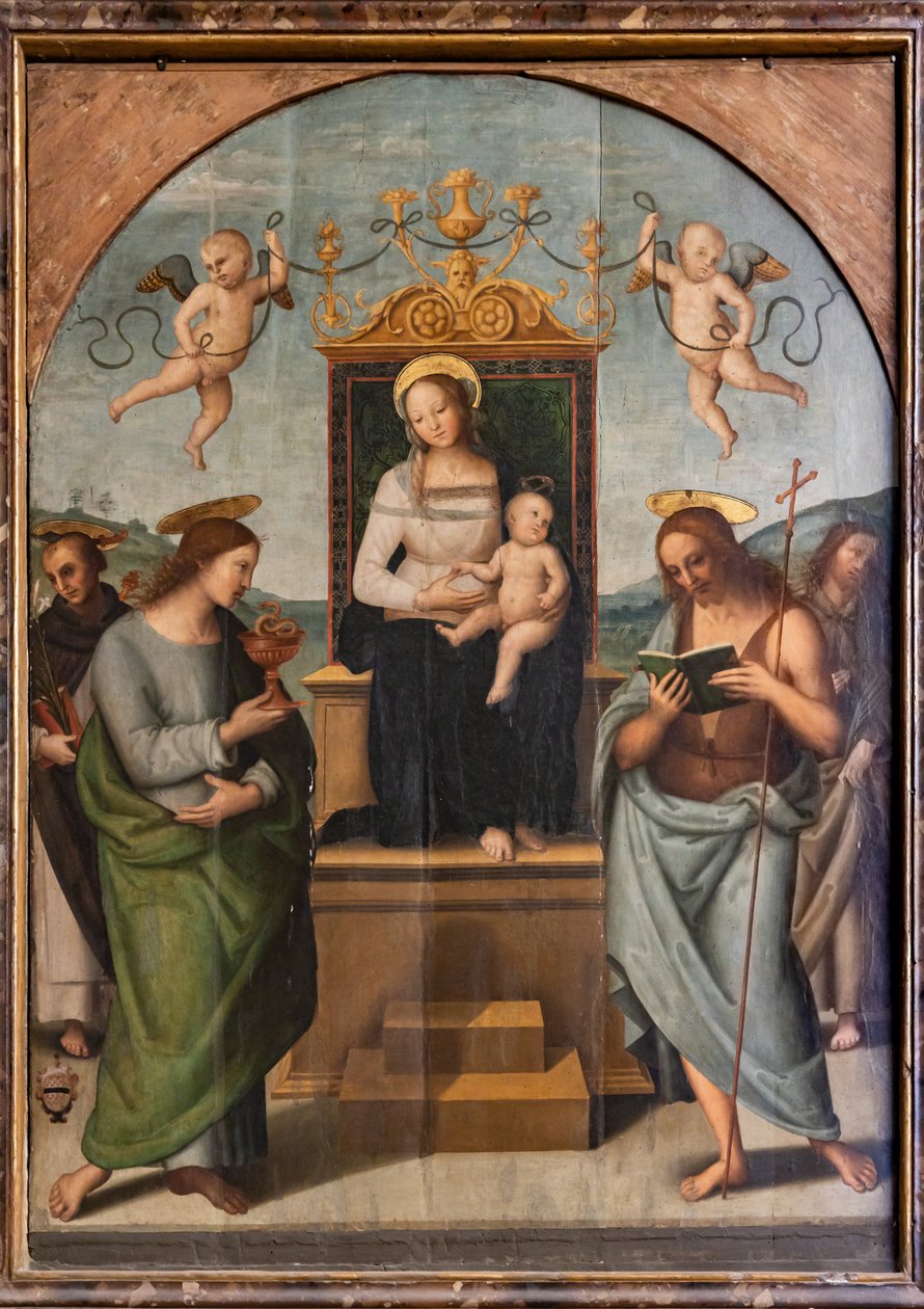 Virgem Entronizada entre São Gervásio, Protasio, Paulo e Pedro de Pietro Perugino