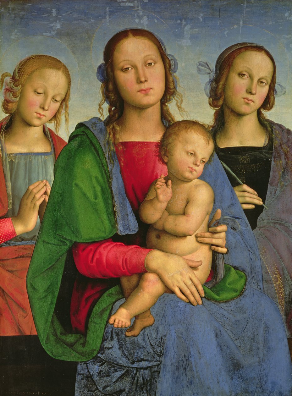 Madonna e Criança com Santa Catarina e Santa Rosa, 1493 (óleo sobre tela no painel) de Pietro Perugino