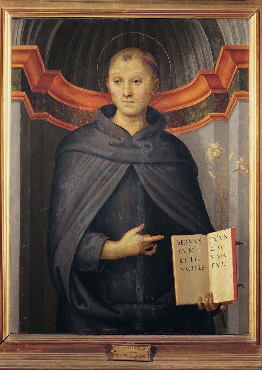Nicolas de Tolentino (1245-1305) - São Nicolau de Tolentino par Perugino (c. 1450-1523). Óleo sobre tela, tamanho : 79x62, , Palazzo Barberini, Roma de Pietro Perugino
