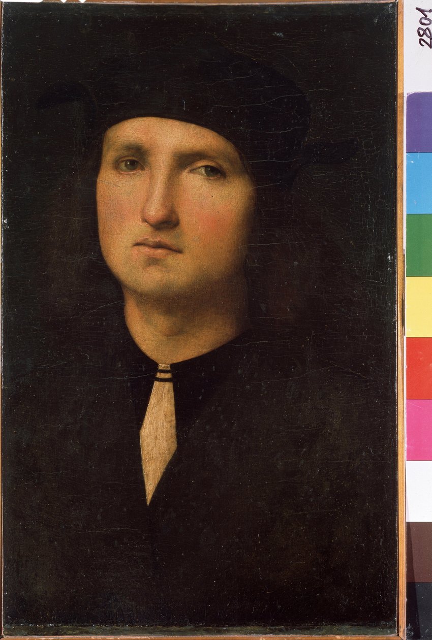 Retrato de jeune homme (Retrato de um homem jovem). Peinture de Pietro di Cristoforo Vannucci dit Pietro Perugino (Le Perugin de Pietro Perugino