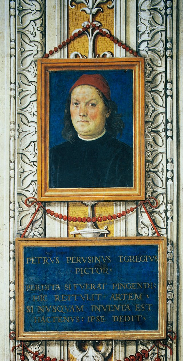 Auto-retrato e bloco de título de Pietro Perugino