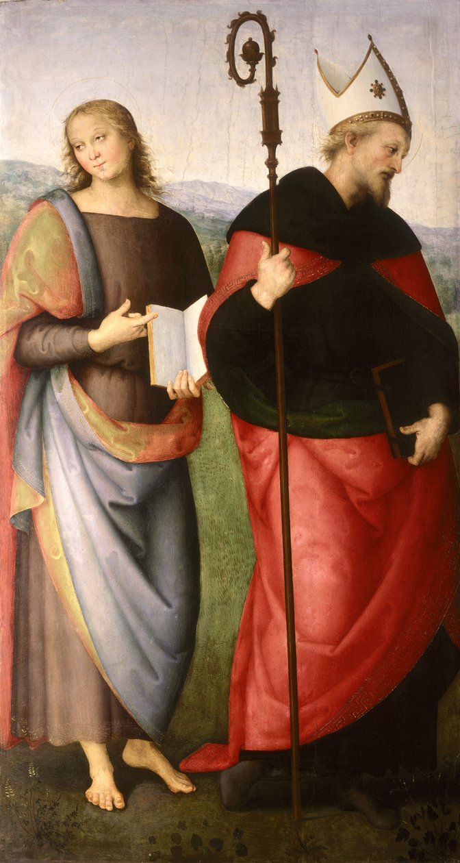 São João Evangelista e Santo Agostinho de Hipona, c.1502-21 de Pietro Perugino