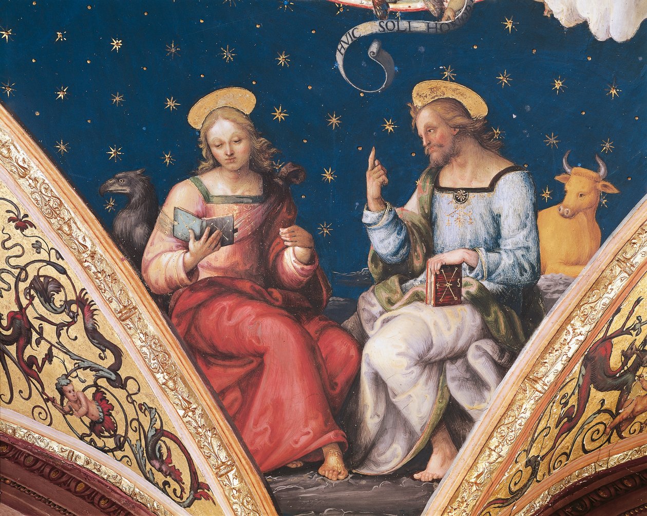 São Lucas e São João, detalhe de O Pai Eterno, com santos e evangelistas de Pietro Perugino