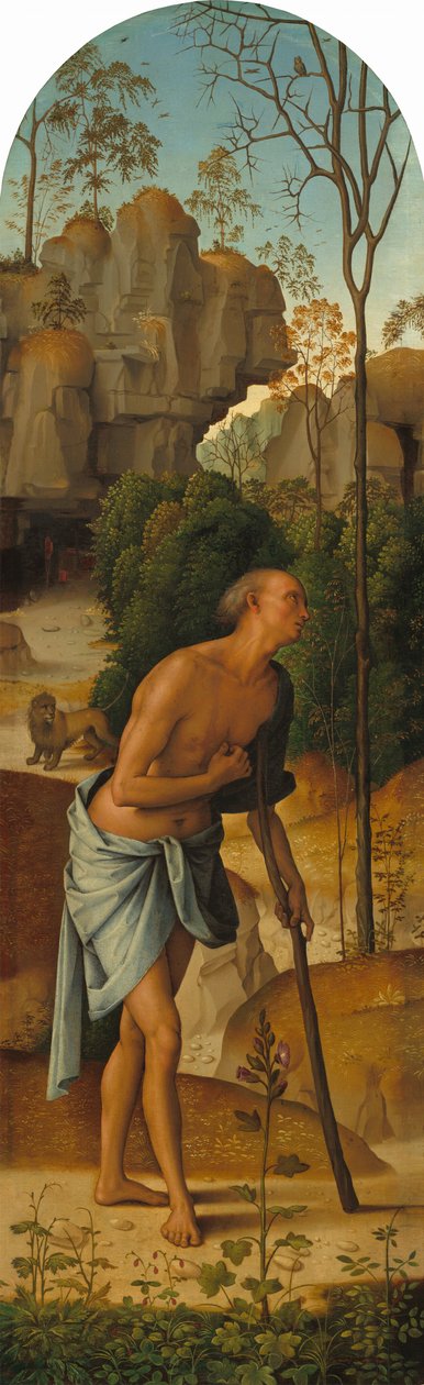 A Crucificação com a Virgem, São João, São Jerônimo e Santa Maria Madalena [painel esquerdo] de Pietro Perugino