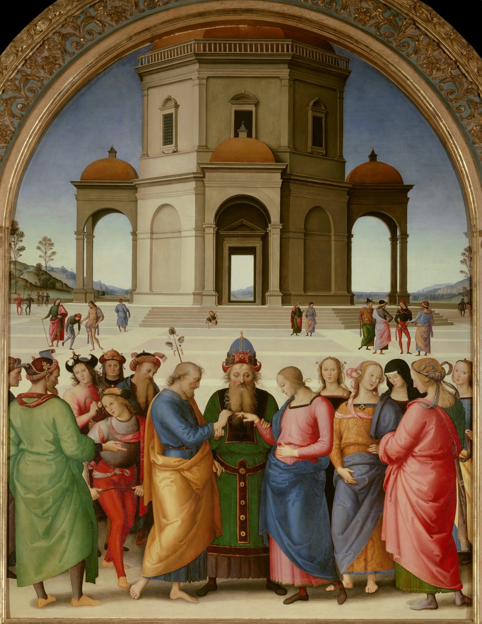 The Marriage of the Virgin Painting by Pietro Vannucci dit Il Perugino (The Perugin) (1450-1523) 1504 Sun. 2,36x1,86 m - Caen, museu de Belas Artes - Casamento da Virgem - Pintura de Pietro Vannucci, chamado Il Perugino (1450-1523), óleo sobre madeira (234 de Pietro Perugino