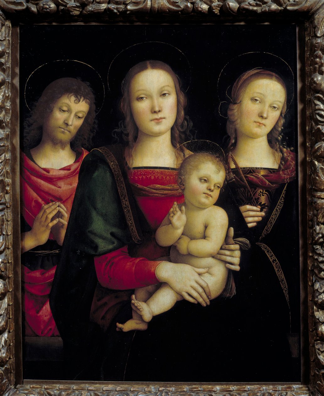 A Virgem e o Menino rodeados por São João Baptista e Santa Catarina Pintura de Pietro Vannucci dit il Perugino (Le Perugin de Pietro Perugino