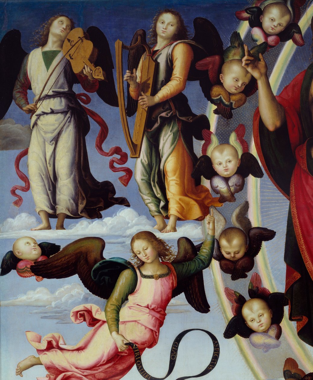 A ascensão de Cristo Detalhe dos anjos musicais retratando à direita. Pintura de Pietro Vannucci dit Il Perugino (The Perugin) (1450-1523) 1496 Lyon, Museum of Fine Arts de Pietro Perugino