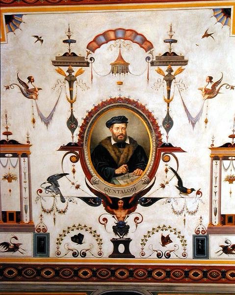 Retrato de Giuntalodi, detalhe do teto da Sala del Sindaco de Pietro Pezzati