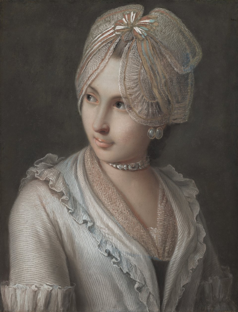 Uma jovem elegante com um boné de renda de Pietro Antonio Rotari