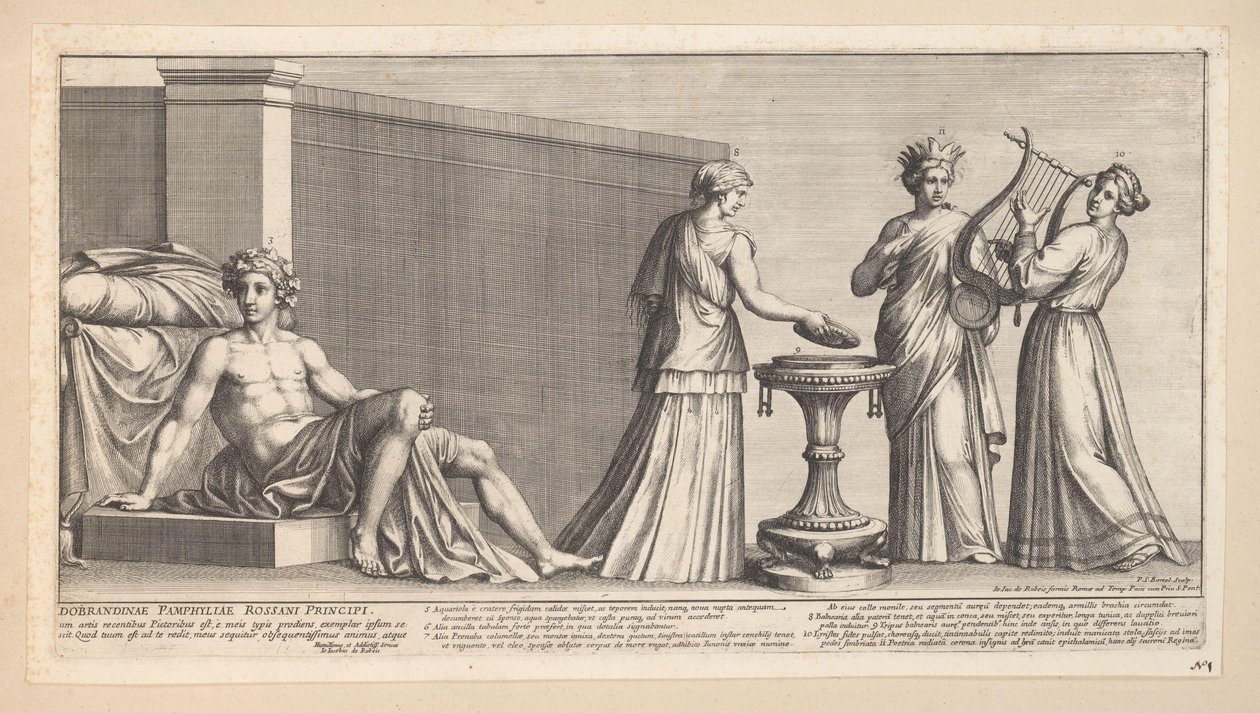 Casamento Aldobrandiniano (parte direita) Nova nupta in geniali thalamo (título no objeto) de Pietro Sante Bartoli