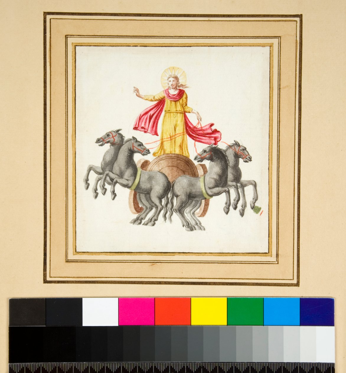 Cópia de um mosaico em Vigna Moroni (giz preto, alguns com caneta e tinta marrom. cor com aquarela) de Pietro Santi Bartoli