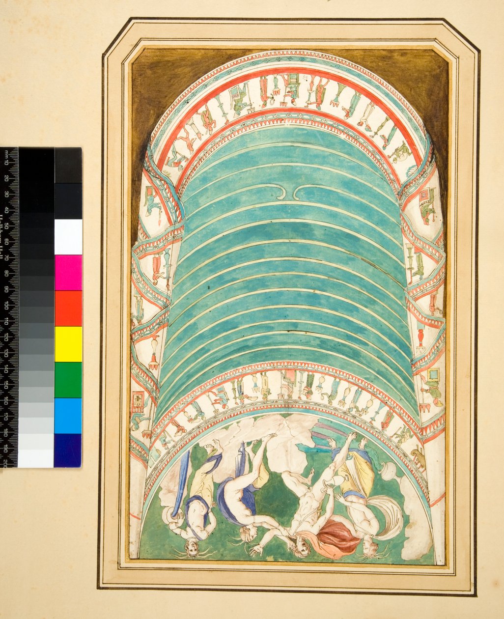 Cópia de um mosaico de Hylas and the Nymphs (giz preto, alguns com caneta e tinta castanha. cor com aguarela) de Pietro Santi Bartoli