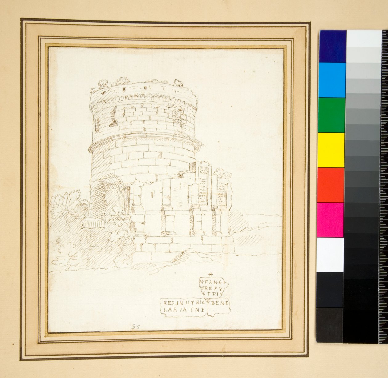 P e n sketch do túmulo do Plautii (caneta) de Pietro Santi Bartoli