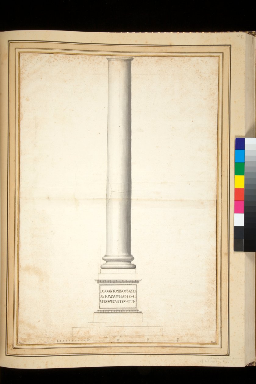 A coluna de Antoninus Pius mostrada como restaurada (caneta e lavagem cinzenta) de Pietro Santi Bartoli