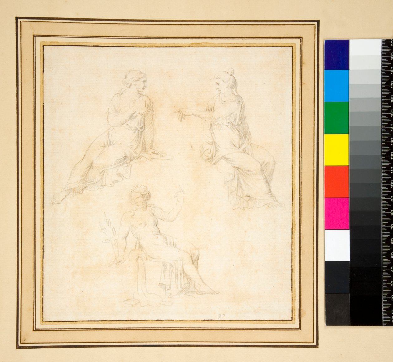 Três figuras femininas sentadas (lápis) de Pietro Santi Bartoli