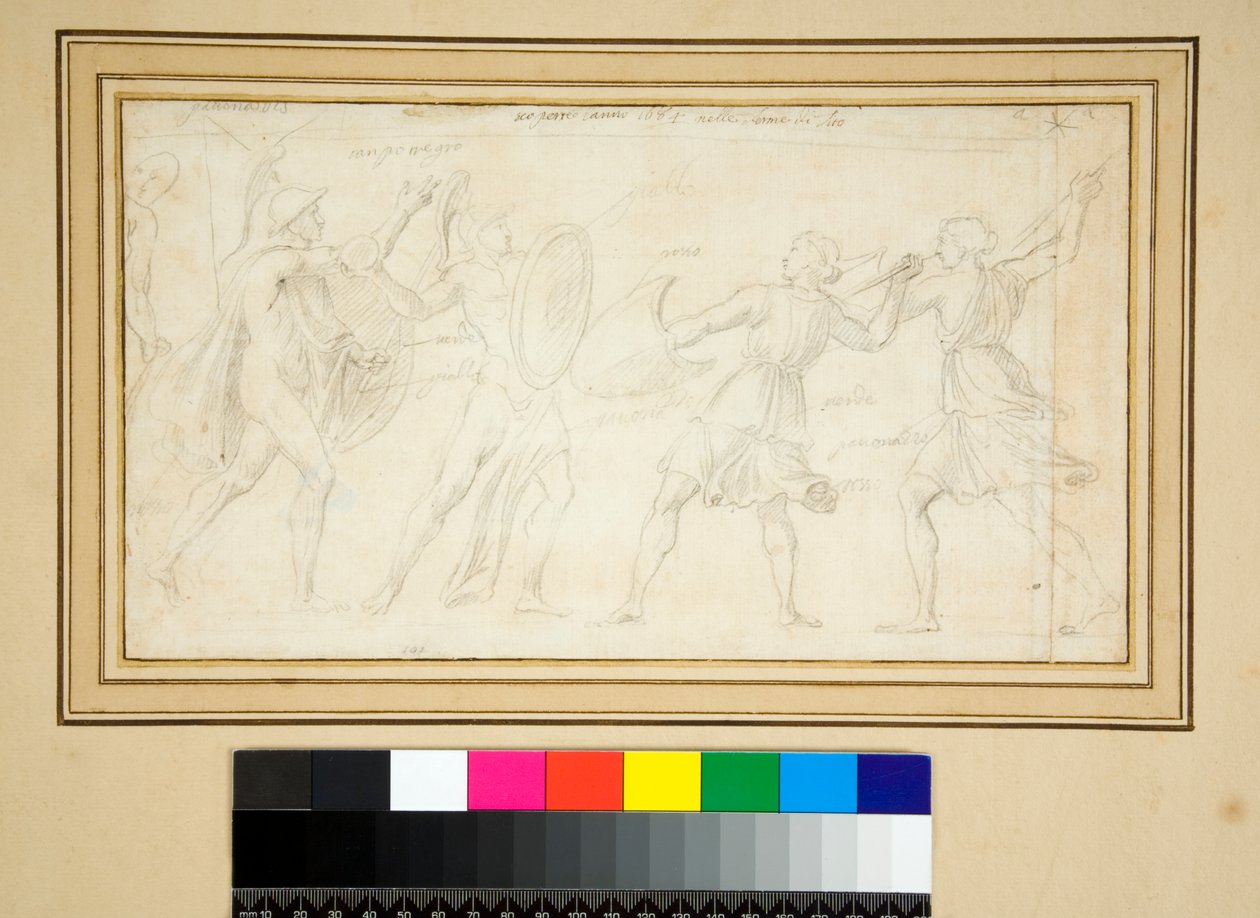 Duas amazonas lutando contra duas guerreiras (lápis) de Pietro Santi Bartoli