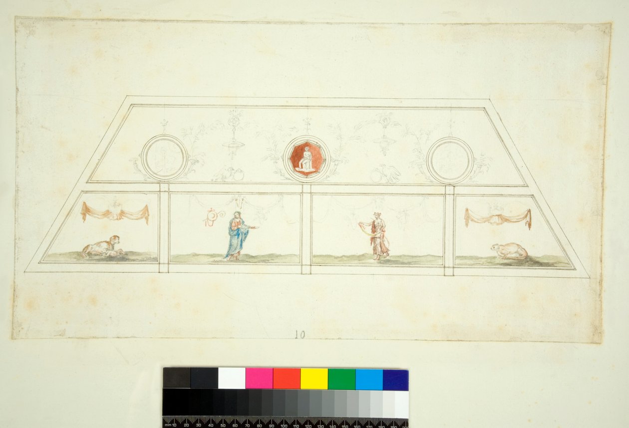Abóbada da Villa Madama (giz preto, alguns com caneta e tinta castanha. cor com aguarela) de Pietro Santi Bartoli