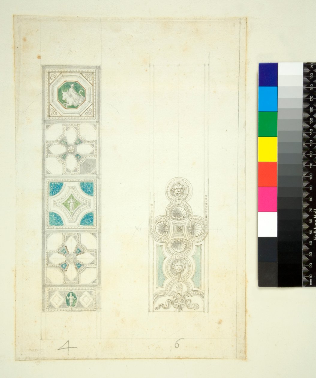 Abóbada da Villa Madama (giz preto, alguns com caneta e tinta castanha. cor com aguarela) de Pietro Santi Bartoli