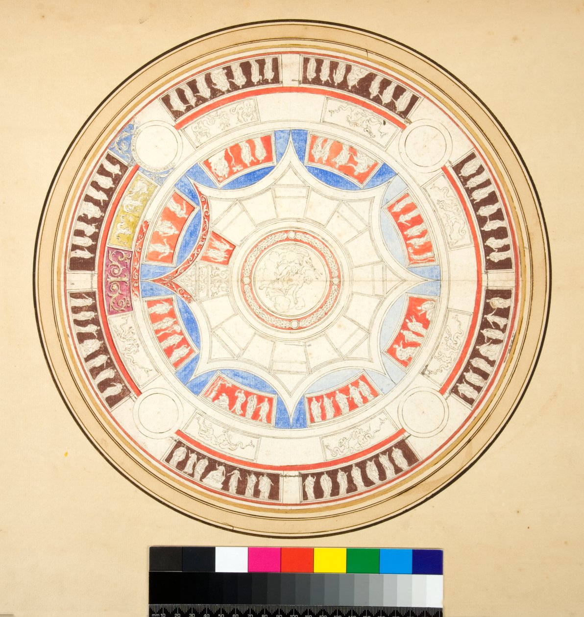 Volta di Giove na Domus Aurea (giz preto, alguns com caneta e tinta castanha. cor com aguarela) de Pietro Santi Bartoli