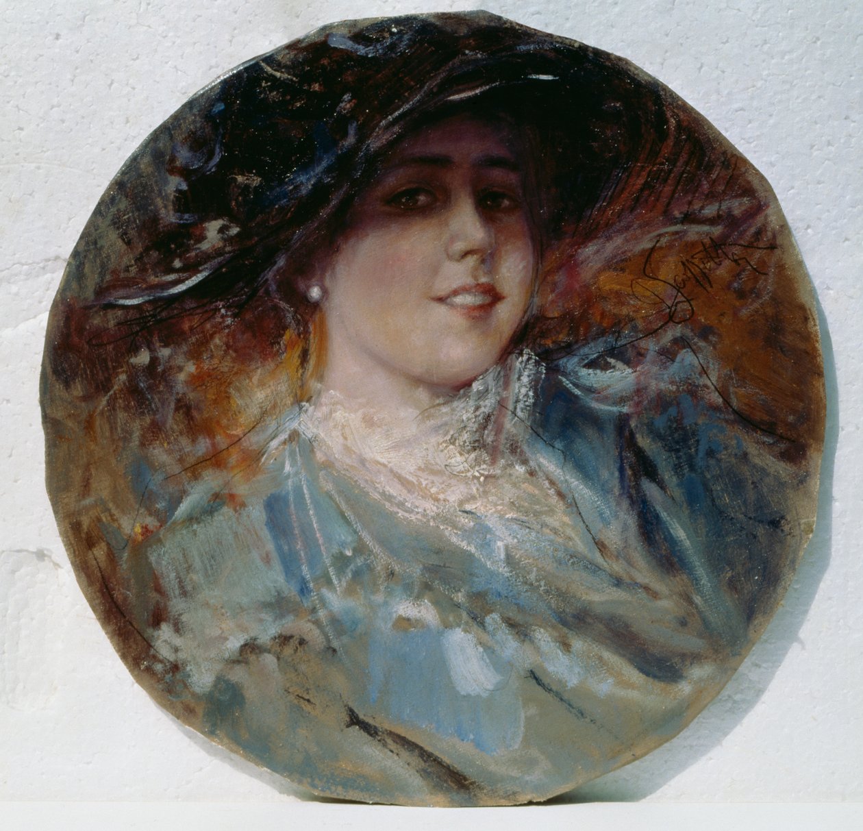 Sorriso radiante, de Pietro Scoppetta (1863-1920), óleo sobre tela aplicado sobre cartão, 37,5 cm de Pietro Scoppetta