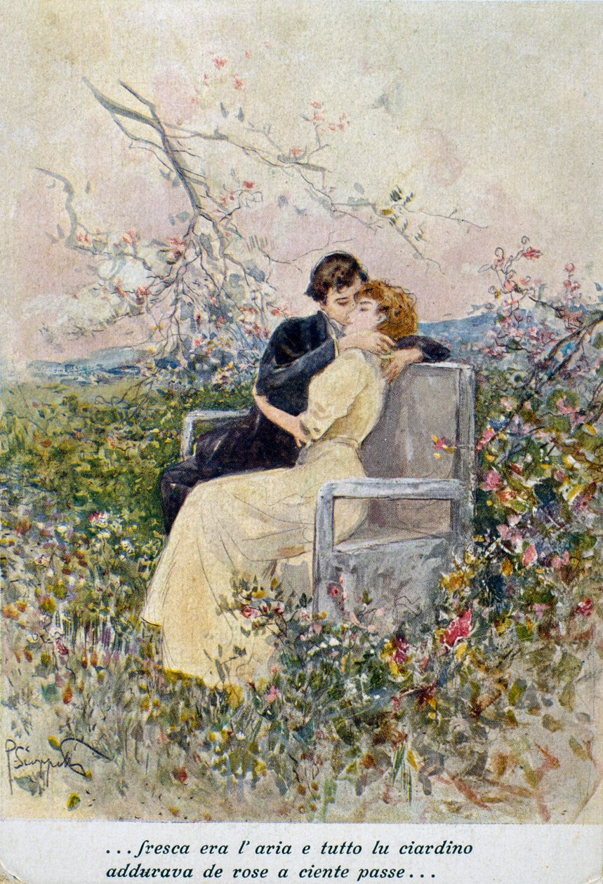 Dois amantes, ilustração de Pietro Scoppetta (1863-1920), Itália, século XX de Pietro Scoppetta
