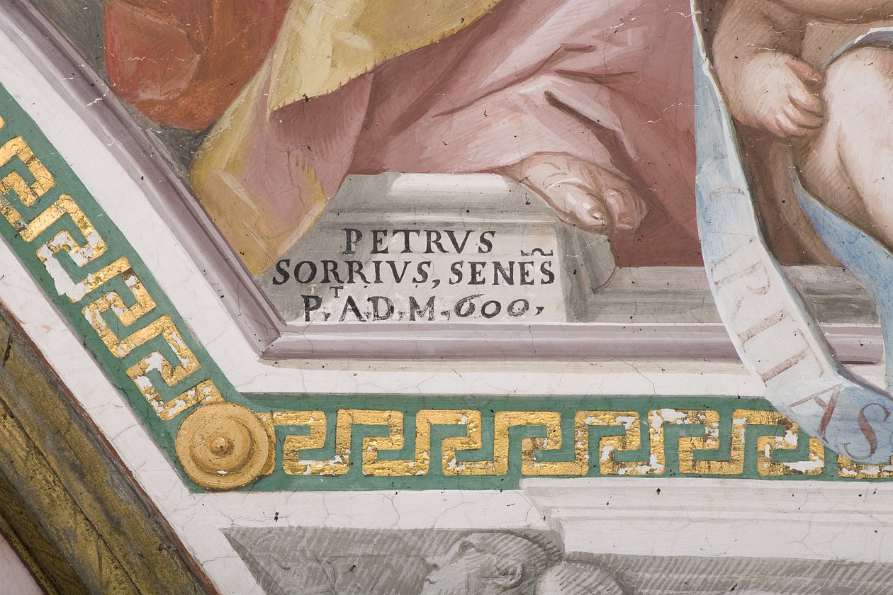 Assinatura do artista, The Coronation of the Virgin Mary (fresco) (detalhe de 3496331) de Pietro Sorri