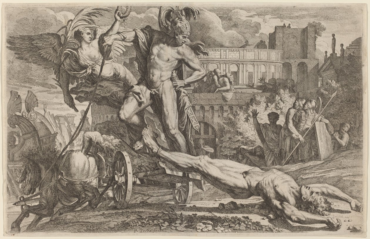 Aquiles arrastando o corpo de Heitor de Pietro Testa