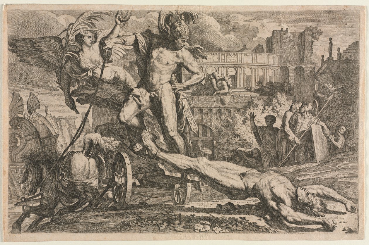 Aquiles arrastando o corpo de Heitor de Pietro Testa