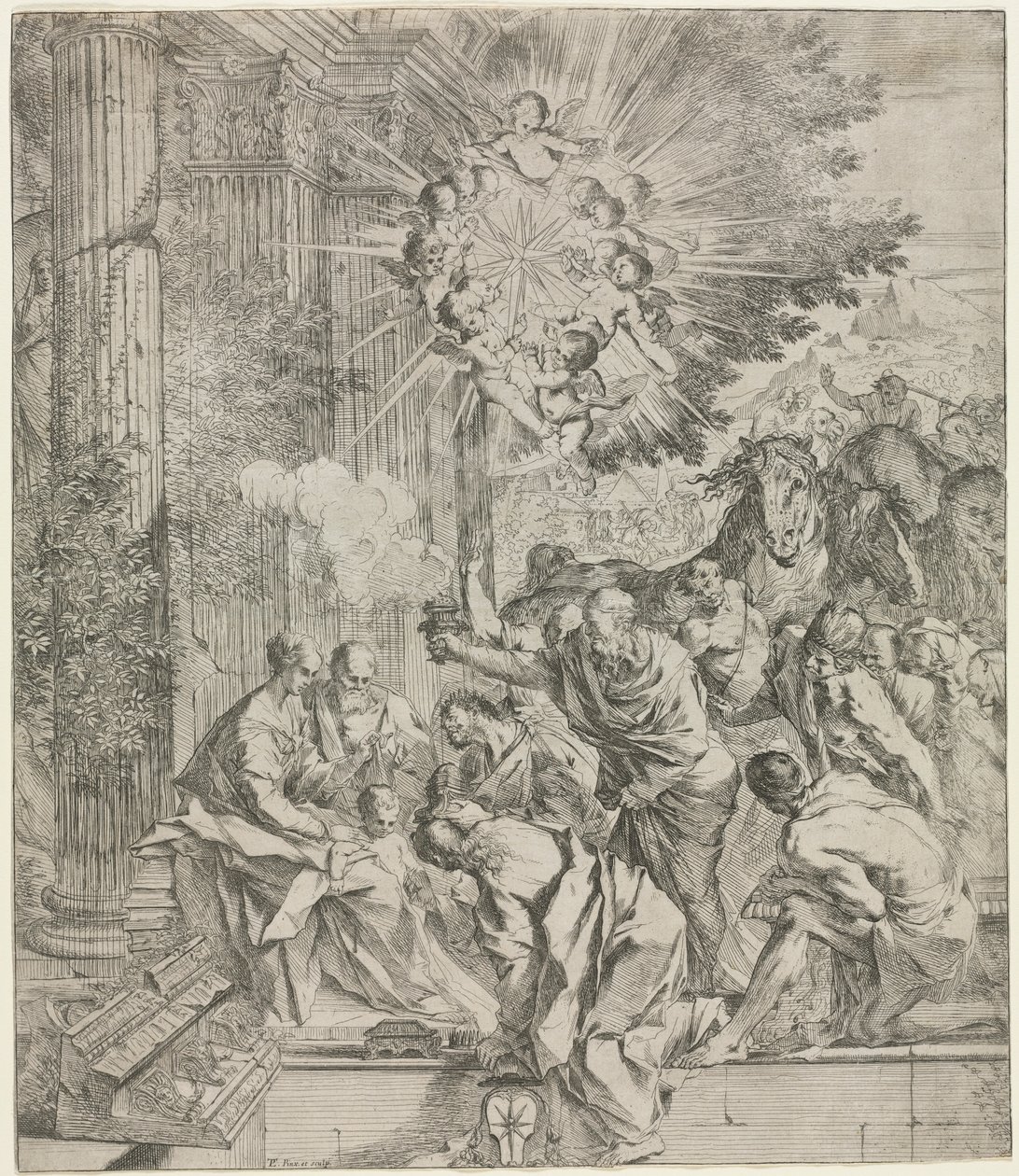 Adoração dos Magos, 1636-1638. de Pietro Testa