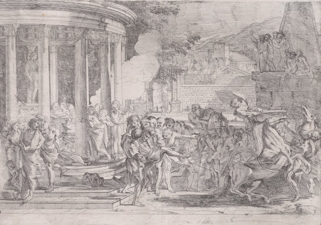 Sinorix carregado do templo de Artemis tentando escapar dos efeitos do veneno..., ca. 1640. de Pietro Testa