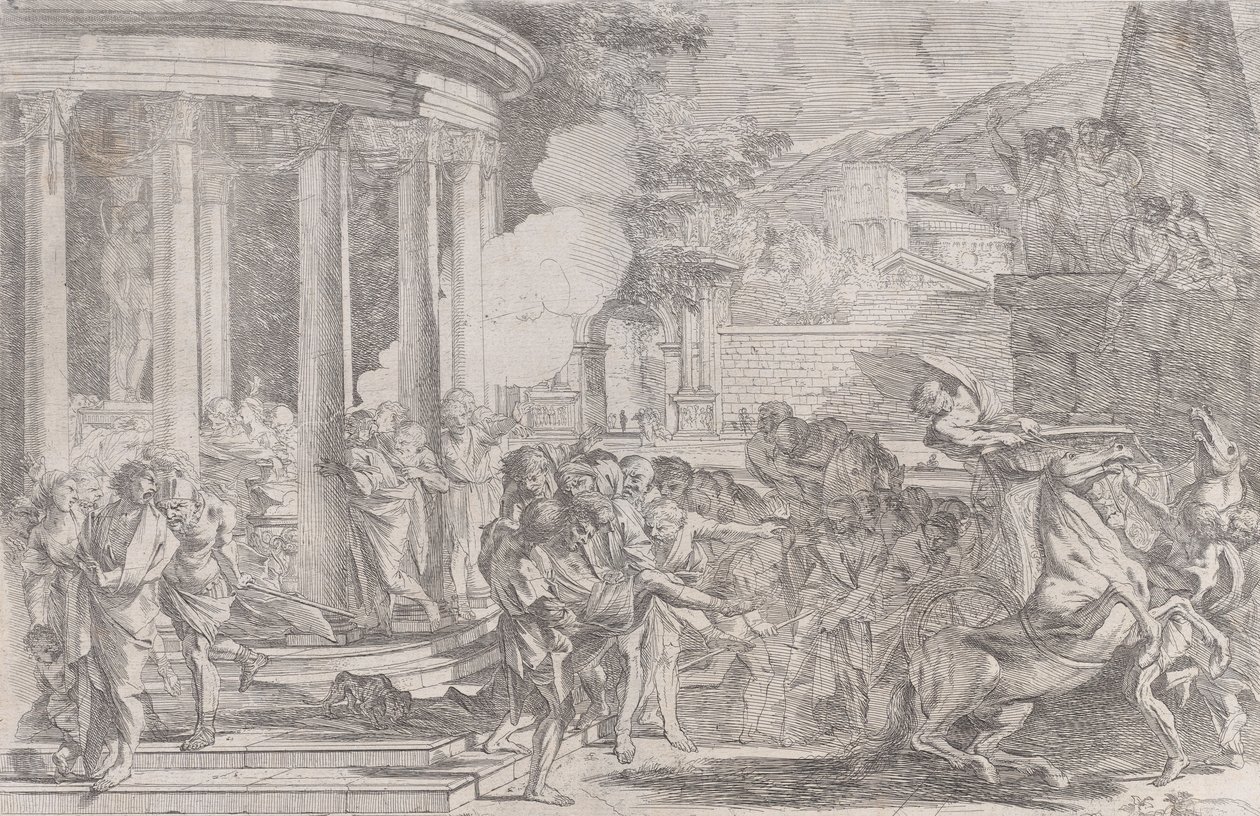 Sinorix carregado do templo de Artemis tentando escapar dos efeitos do veneno..., ca. 1640. de Pietro Testa