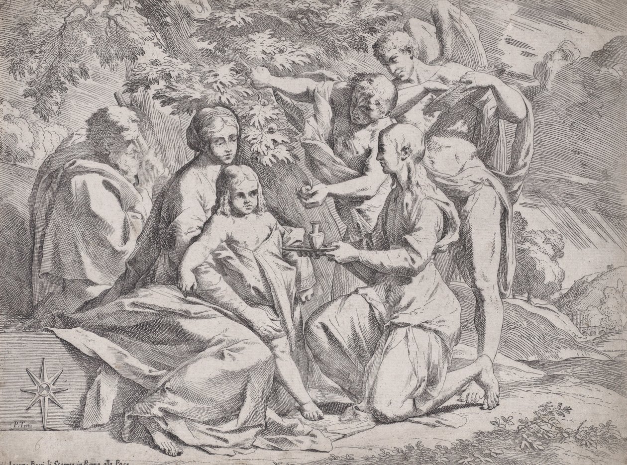 A Sagrada Família assistida por Anjos, ca. 1642-44. de Pietro Testa