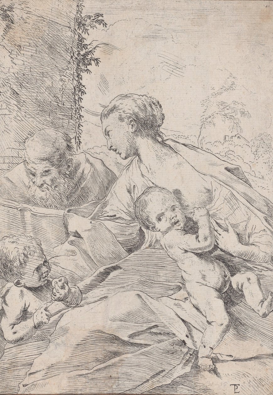 A Sagrada Família com o infante São João segurando uma maçã, ca. 1630. de Pietro Testa
