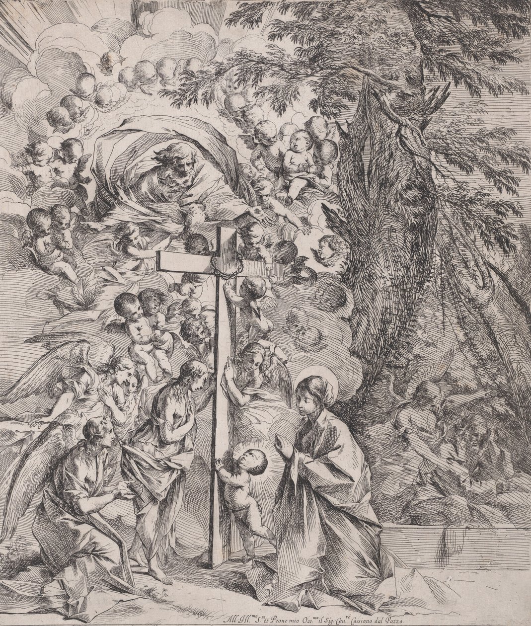 O sonho de São José, que está dormindo à direita, a Virgem e o Menino por um cro..., ca. 1635-37. de Pietro Testa