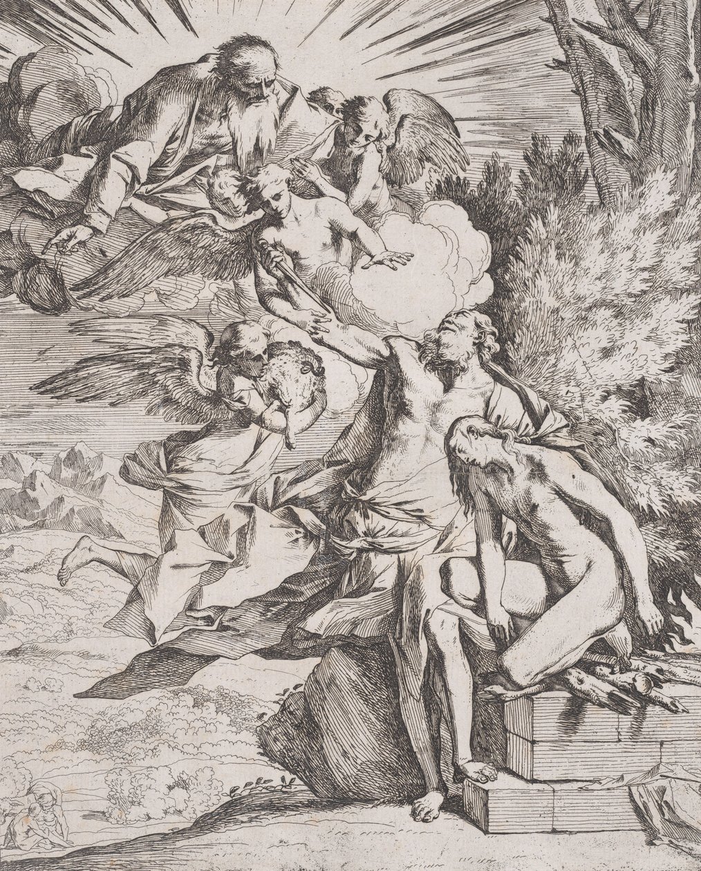 O sacrifício de Isaac por seu pai Abraão, ca. 1640-42. de Pietro Testa