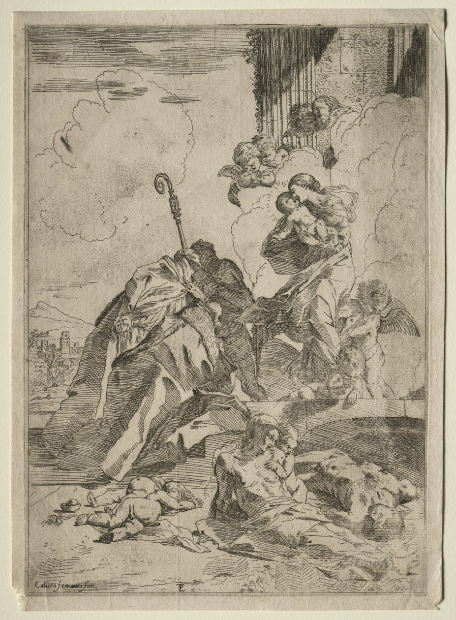 Três santos luccheses intercedendo com a Virgem pelas vítimas da peste, ca. 1630-31. de Pietro Testa
