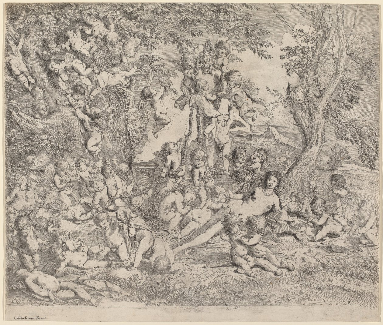 Vênus em um jardim com cupidos de Pietro Testa