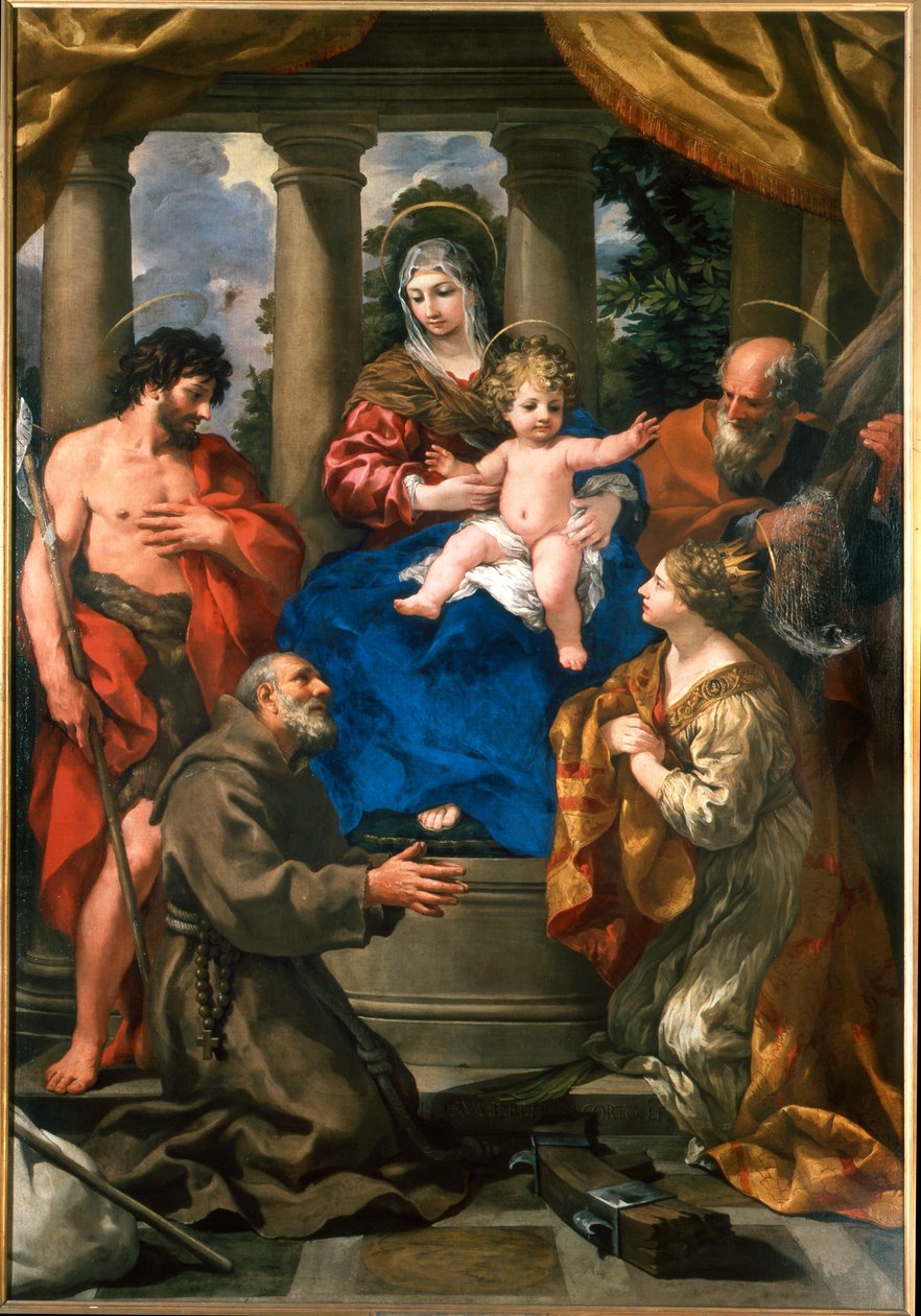 Madonna e Criança com São João Batista, São Félix de Cantalice, Santo André e Santa Catarina de Alexandria de Pietro da Cortona