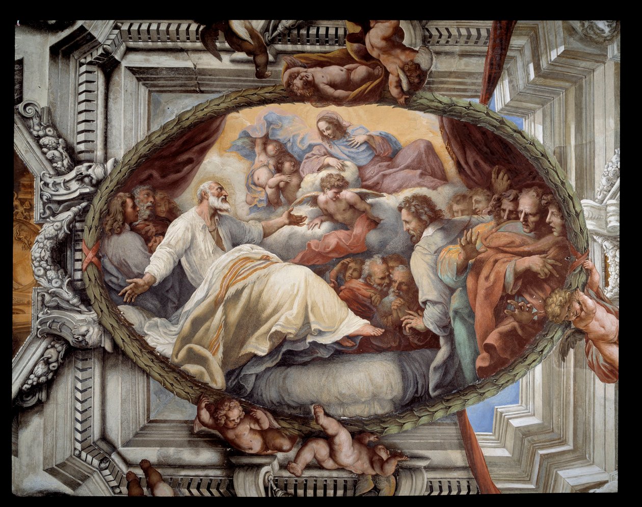 Recuperação de São Filipe após a aparição da virgem Fresco da comitiva por Pietro da Cortona (Pedro de Cortona) (1596-1669) 1652 Roma, sala rossa (sala vermelha) Chiesa di Santa Maria em Vallicella Itália de Pietro da Cortona