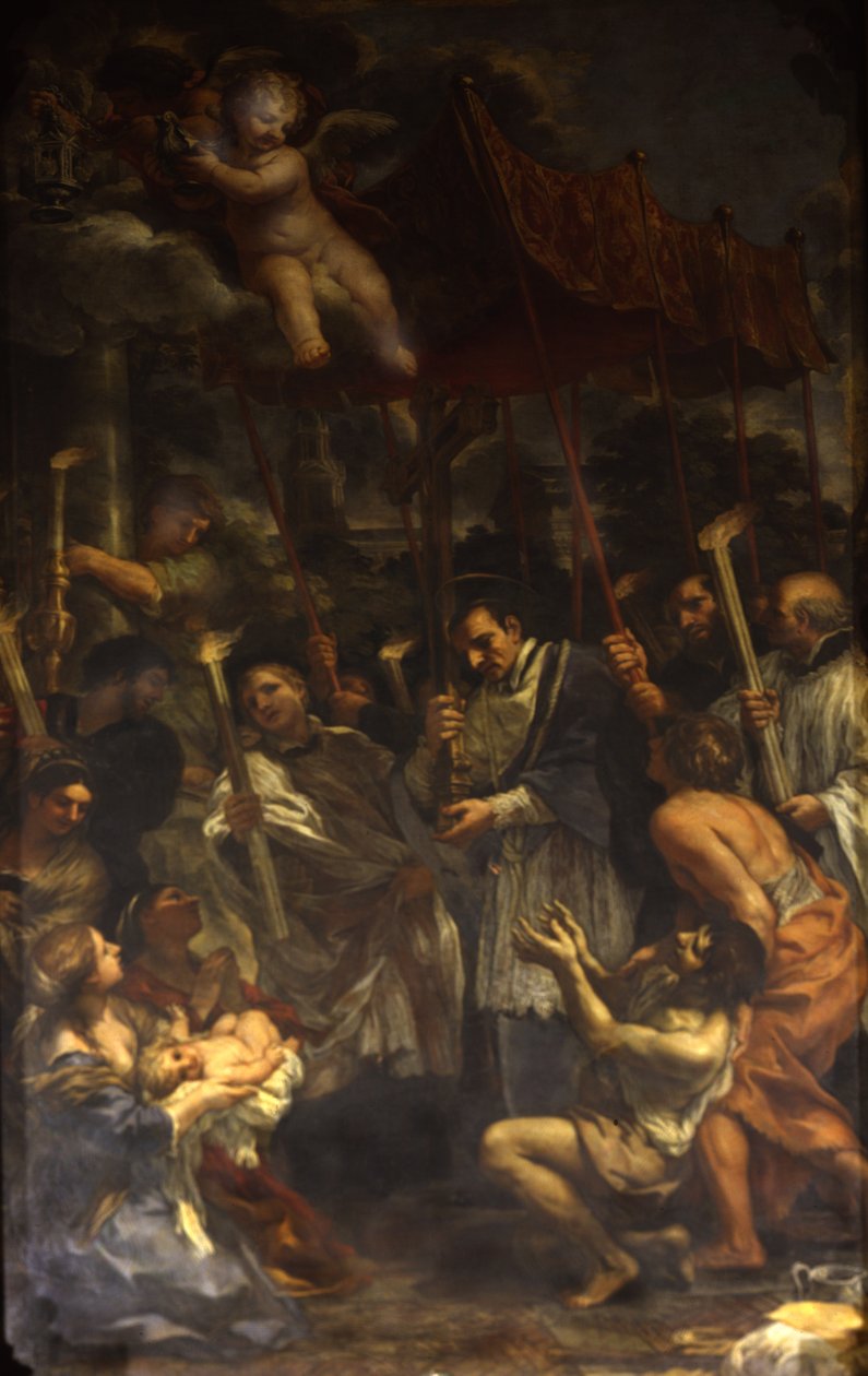Saint Charles carregando o prego sagrado em procissão durante a peste de Pietro da Cortona