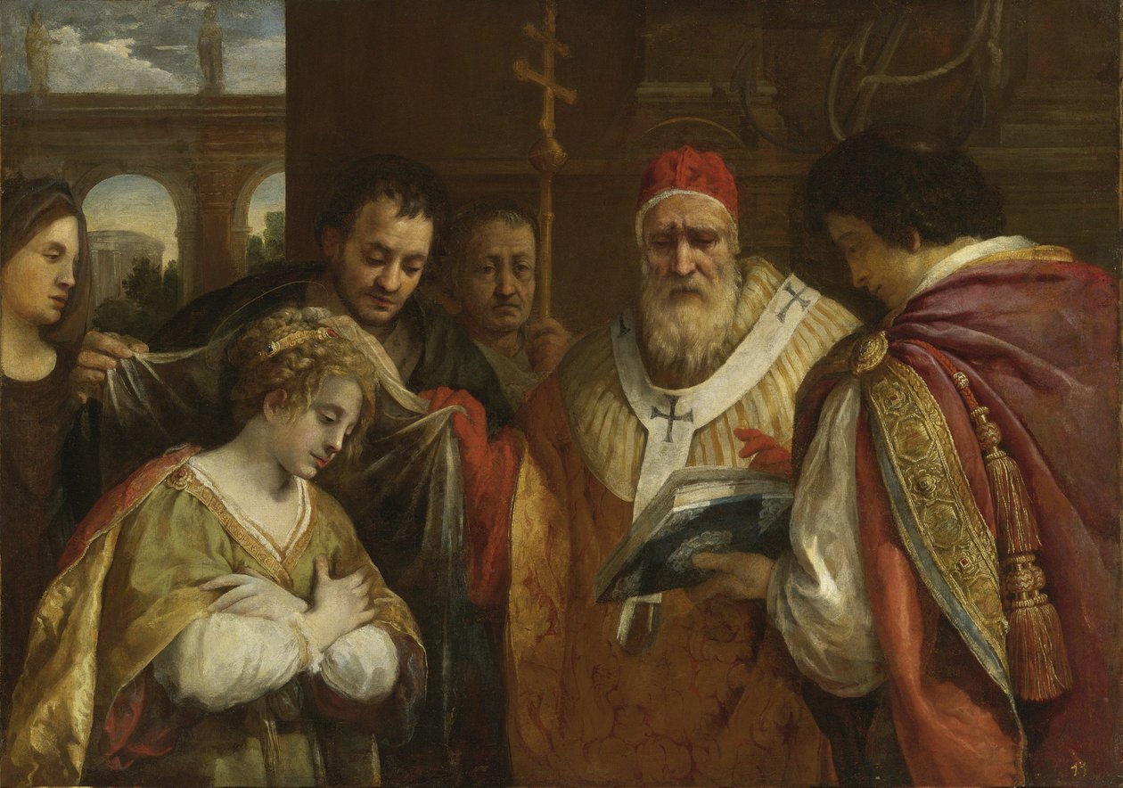 Santa Domitila recebendo o véu do Papa Clemente I de Pietro da Cortona