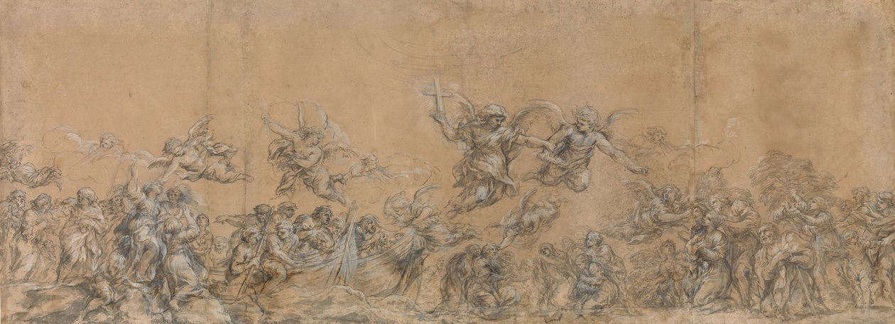 Estudo para anjos selando as testas dos filhos de Israel na Basílica de São Pedro, 1652. de Pietro da Cortona