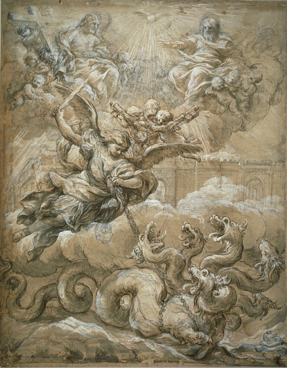 A Santíssima Trindade com São Miguel conquistando o dragão, 1666 de Pietro da Cortona